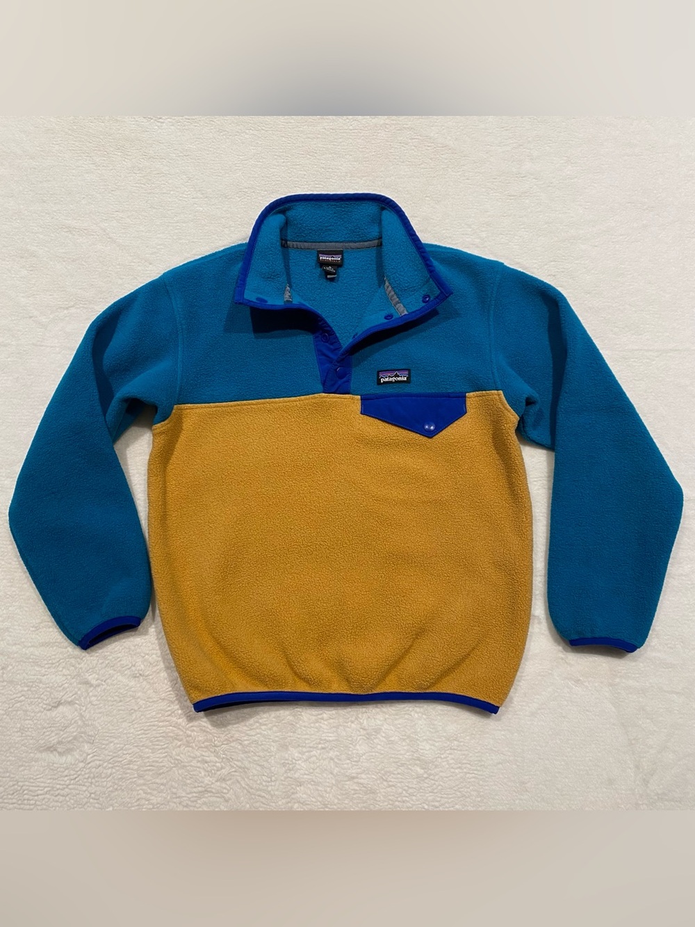 (S) Patagonia Lightweight Synchilla Snap-T Fleece Pullover Yellow Blue Small - Picture 2 of 13